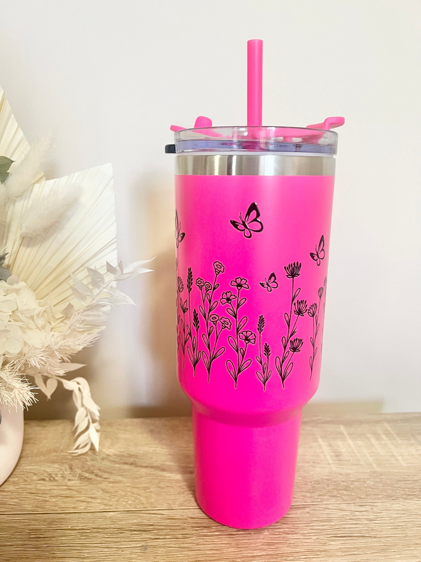 Pink Butterfly Floral Tumbler 40oz