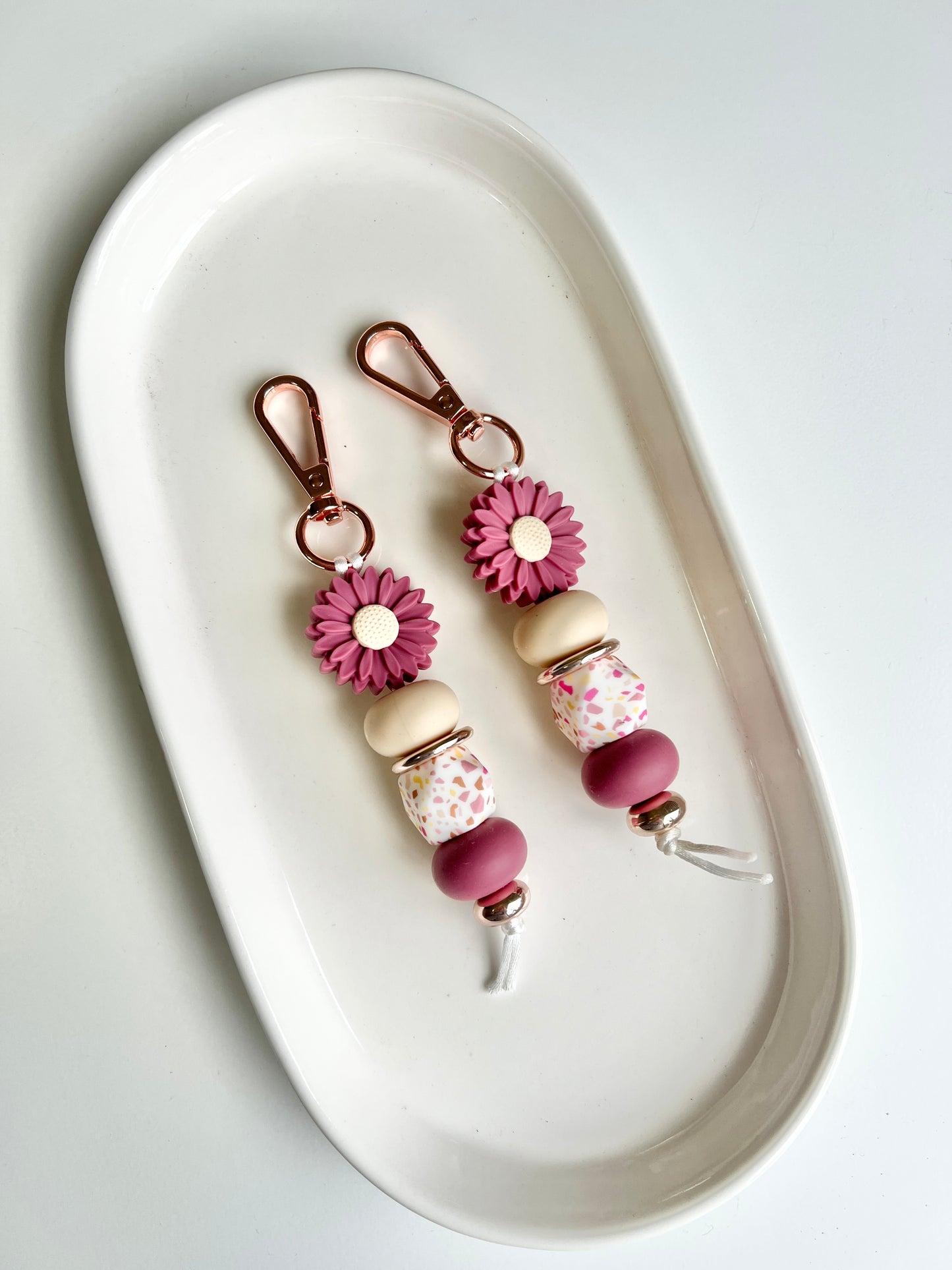 Magenta Terazzo Daisy Hex Keychain