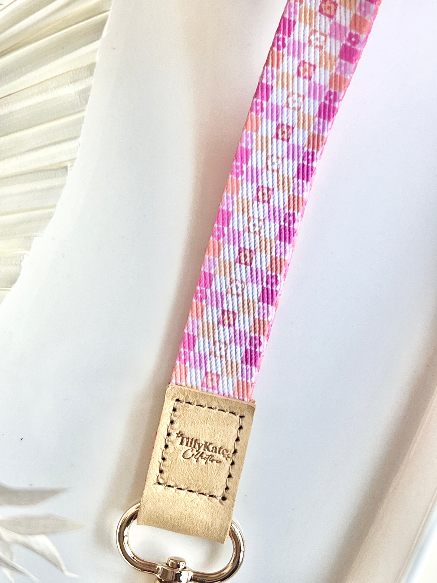 Retro Flower Gingham Lanyard