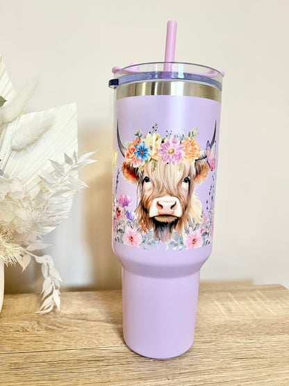 Pink Highland Cow Tumbler 40oz