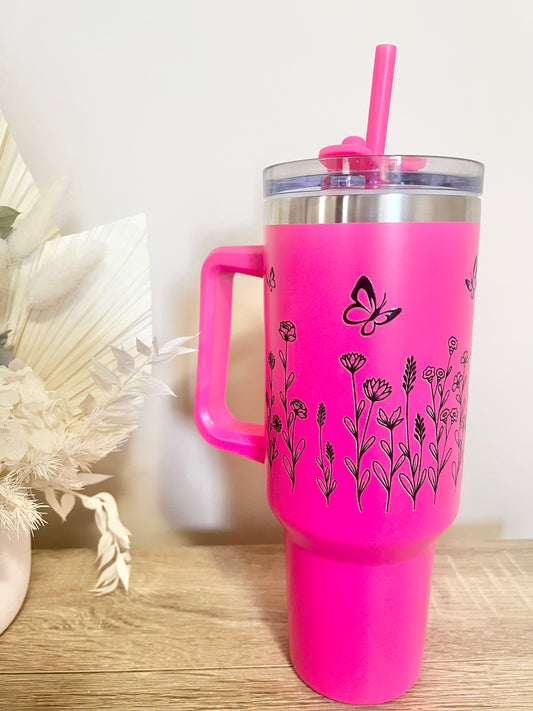 Pink Butterfly Floral Tumbler 40oz