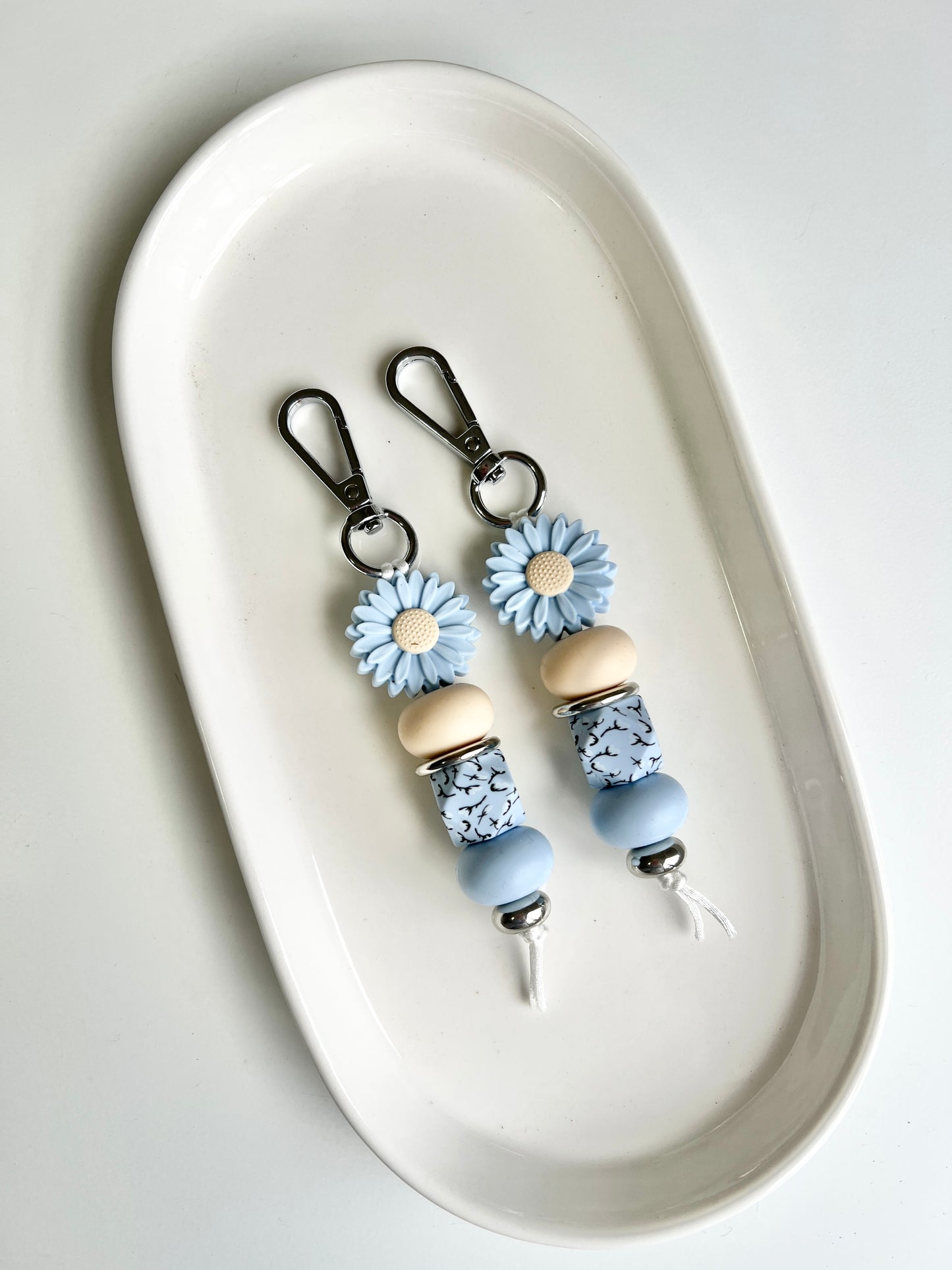 Blue Cotton Daisy Hex Keychain