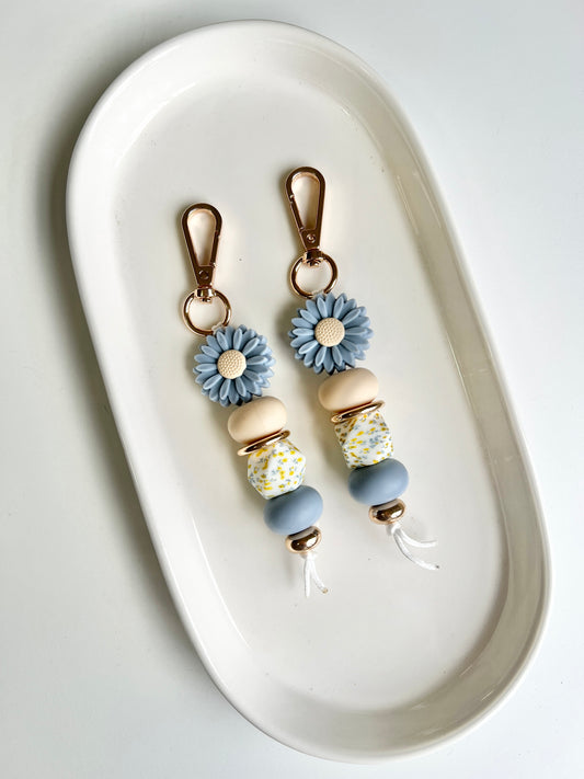 Dusty Blue Daisy Hex Keychain