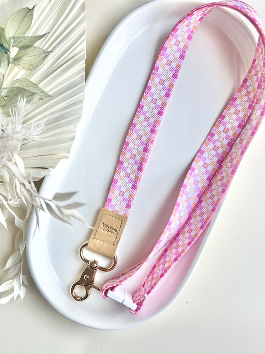 Retro Flower Gingham Lanyard