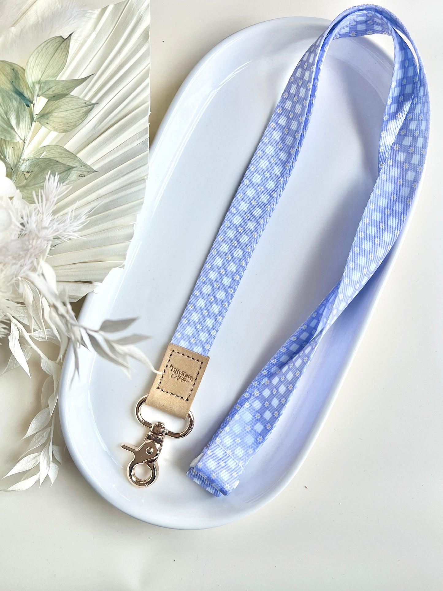 Lilac Daisy Gingham Lanyard